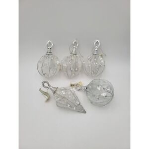 5 White‎ Mesh Ornaments With  Silver Sequins Embroidered Flowers Michael's